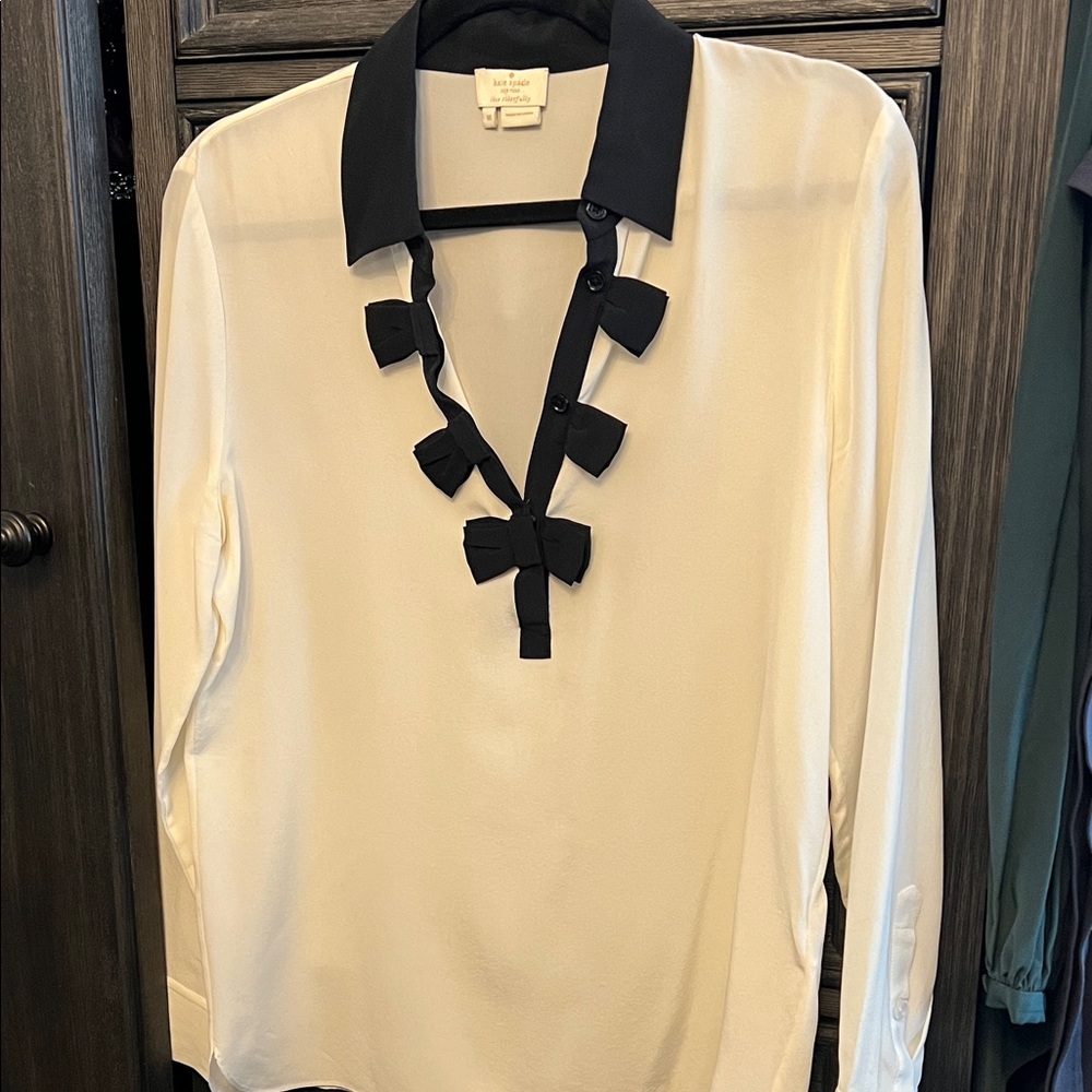 Kate Spade White Blouse with Black Bow Details